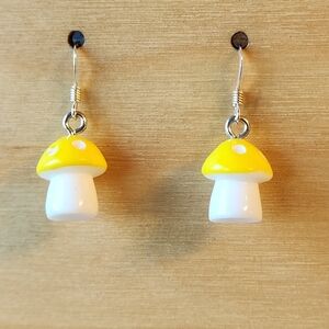 Mushroom Earrings on Sterling Silver French Earwires Nature Fungi Colorful